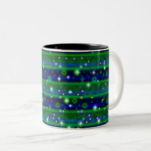 Blaue grüne Streifen mit Sternen und Regentropfen Zweifarbige Tasse