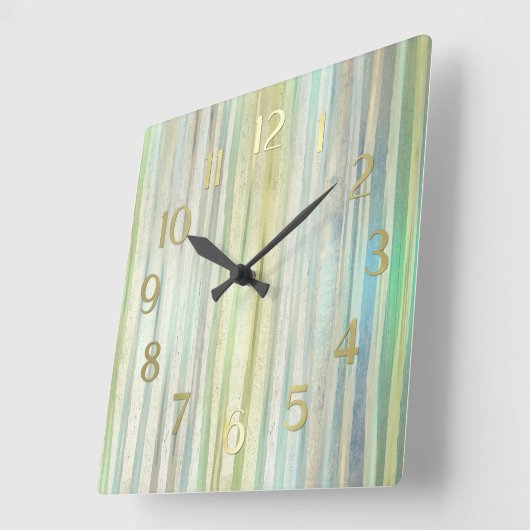 Blaue grüne Streifen Quadratische Wanduhr (Winkel)