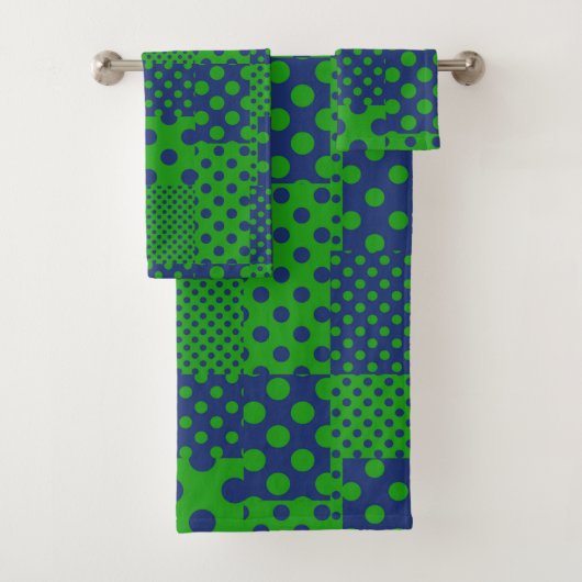 Blaue Grüne Tupfen-Patchwork Badhandtuch Set (Insitu)