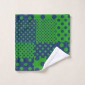 Blaue Grüne Tupfen-Patchwork Badhandtuch Set (Waschlappen)