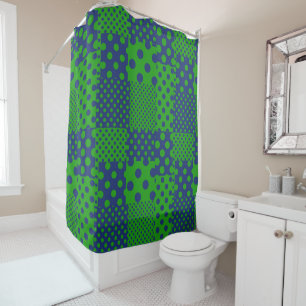 Blaue grüne Tupfen-Patchwork Duschvorhang