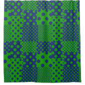 Blaue grüne Tupfen-Patchwork  Duschvorhang (Vorderseite)