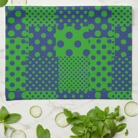Blaue grüne Tupfen-Patchwork Geschirrtuch (Gefaltet)