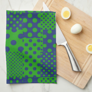 Blaue grüne Tupfen-Patchwork Geschirrtuch