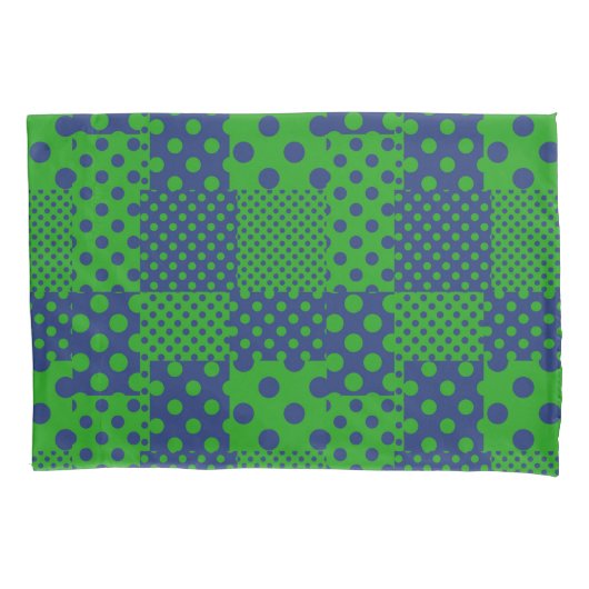 Blaue grüne Tupfen-Patchwork Kissenbezug (Vorderseite)