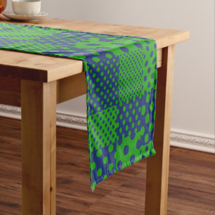 Blaue Grüne Tupfen Patchwork Kurzer Tischläufer