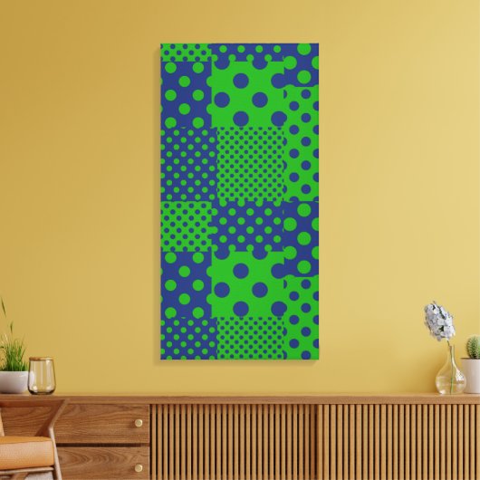 Blaue grüne Tupfen-Patchwork Leinwanddruck (Insitu (Wohnzimmer))