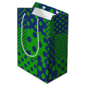 Blaue grüne Tupfen-Patchwork Mittlere Geschenktüte (Rückseite Schrägansicht)