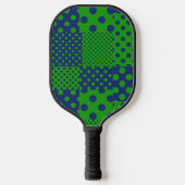 Blaue Grüne Tupfen Patchwork Pickleball Schläger (Vorderseite)