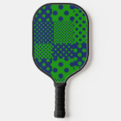 Blaue Grüne Tupfen Patchwork Pickleball Schläger (Rückseite)