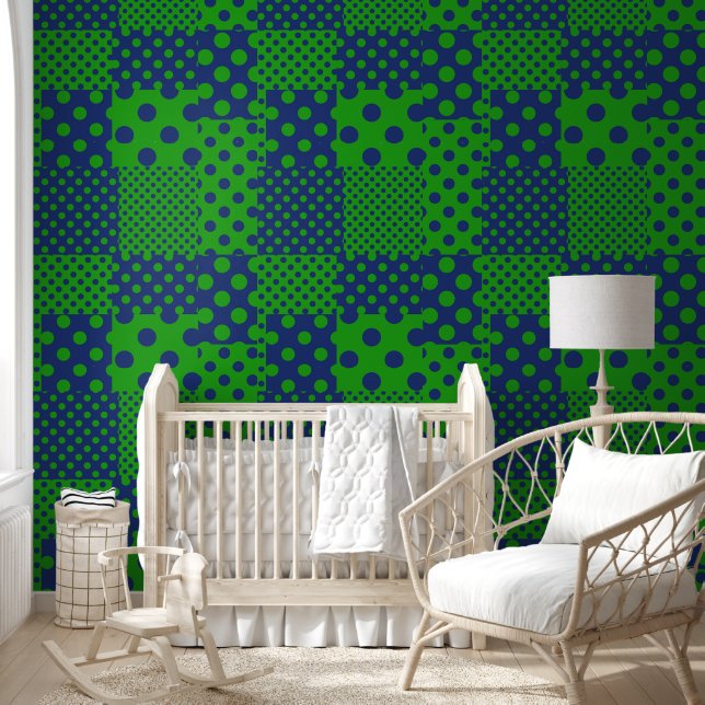 Blaue grüne Tupfen-Patchwork  Tapete (Kinder)