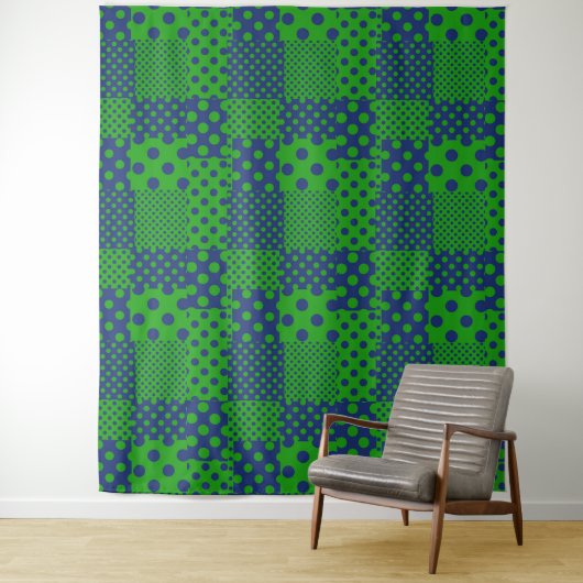Blaue Grüne Tupfen Patchwork  Wandteppich (Beispiel)