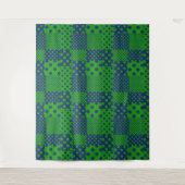 Blaue Grüne Tupfen Patchwork  Wandteppich (Vorderseite)