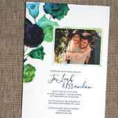Blaue, grüne, türkisfarbene botanische Rose Hochze Einladung