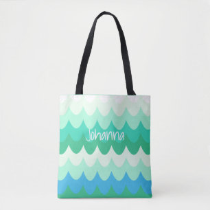 Blaue, grüne und Aquamarine geometrische Meereswel Tasche