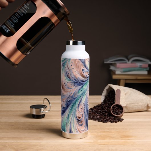 blaue, grüne und pfirsichfarbene Marmorierung Trinkflasche (Kaffee (gedreht))