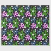 Blaue, grüne und rosafarbene funkige Blume Geschenkpapier (Flach)