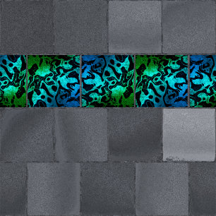 Blaue grüne und schwarze Glitzer-Wellenmuster Fliese