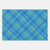 Blaue, grüne und weiße Karos Geschenkpapier Set (Vorderseite)