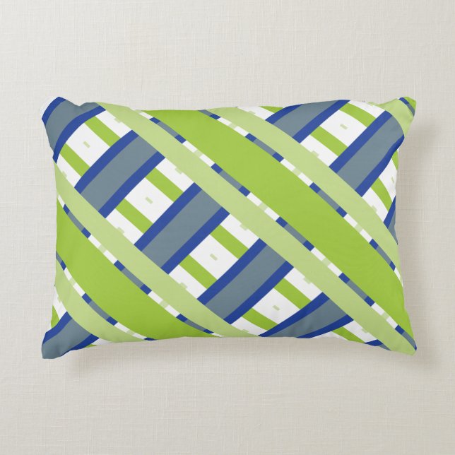 Blaue, grüne und weiße Streifen Dekokissen (Vorderseite)