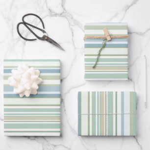 Blaue grüne und weiße Streifen Geschenkpapier Set