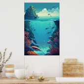 Blaue Grüne Unterwasserwelt Poster (Küche)