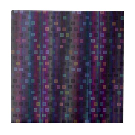 Blaue, grüne, violette, rosa Quadrate mit Streifen Fliese (Vorderseite)