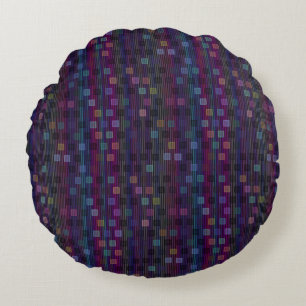 Blaue, grüne, violette, rosa Quadrate mit Streifen Rundes Kissen