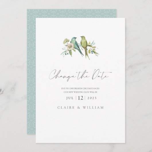 Blaue Grüne Vögel Blumenwasser Hochzeit Feiertagskarte