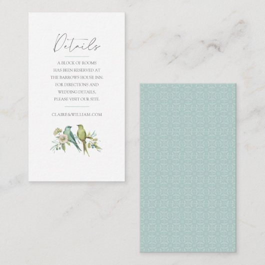 Blaue Grüne Vogelwelt Botanische Wasserfarbenhochz Begleitkarte (Vorne/Hinten)