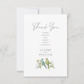 Blaue Grüne Vogelwelt Botanische Wasserfarbenhochz Dankeskarte (Vorderseite)