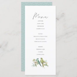 Blaue Grüne Vogelwelt Botanische Wasserfarbenhochz Menükarte