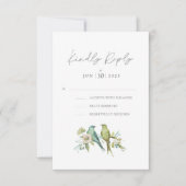 Blaue Grüne Vogelwelt Botanische Wasserfarbenhochz RSVP Karte (Vorderseite)