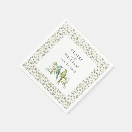Blaue Grüne Vogelwelt Botanische Wasserfarbenhochz Serviette (Ecke)