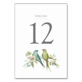 Blaue Grüne Vogelwelt Botanische Wasserfarbenhochz Tischnummer (Rückseite)