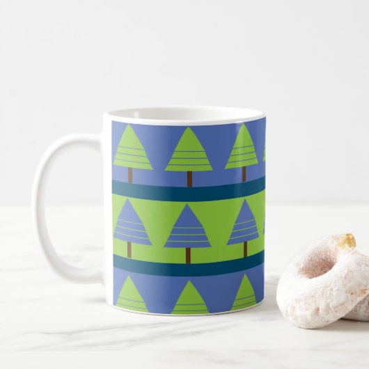 Blaue Grüne Weihnachtsbaum-Geometrie Kaffeetasse (Mit Donut)