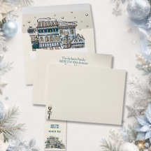 Blaue grüne Weihnachtskarte passend zur schneebede