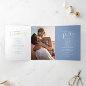 Blaue, grüne, weiße abstrakte Hochzeitsfeier Dreifach-gefaltete Programmkarte (Innenseite)