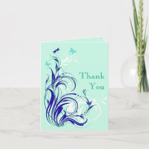 Blaue, Grüne, Weiße, Aqua Blumen Danksagungskarte  Dankeskarte