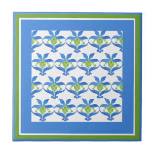 Blaue, grüne, weiße Fliese mit Art Nouveau-Muster