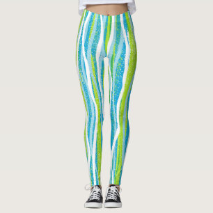 Blaue grüne weiße gestreifte Qualität Workout Leggings