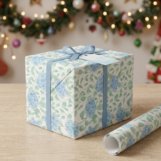 Blaue Grüne Wildblumen-Wasserfarbe Geschenkpapier