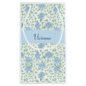 Blaue Grüne Wildblumen-Wasserfarbe-Monogramm Kleine Geschenktüte (Rückseite)