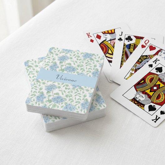 Blaue grüne Wildblumen-Wasserfarbe-Monogramm-Name Spielkarten