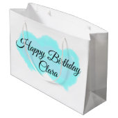 Blaue grüne Wolken pastellfarben glücklicher Gebur Große Geschenktüte (Rückseite Schrägansicht)