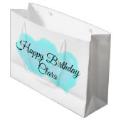 Blaue grüne Wolken pastellfarben glücklicher Gebur Große Geschenktüte (Vorderseite Schrägansicht)