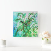 BLAUE GRÜNE WUNDERSCHÖNE SCHNÖRKEL MIT HERZ QUADRATISCHE WANDUHR (Zuhause)