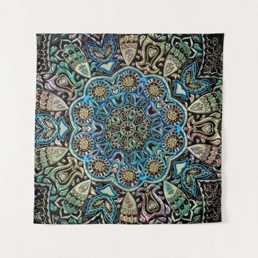 Blaue grünes GoldMandala-Wand-Tapisserie Wandteppich (Vorderseite (Horizontal))