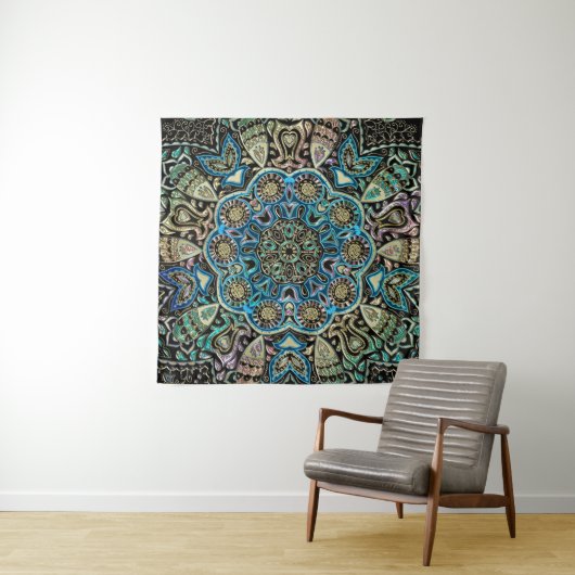 Blaue grünes GoldMandala-Wand-Tapisserie Wandteppich (Beispiel)