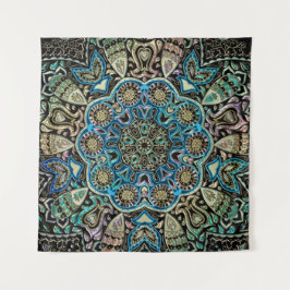 Blaue grünes GoldMandala-Wand-Tapisserie Wandteppich